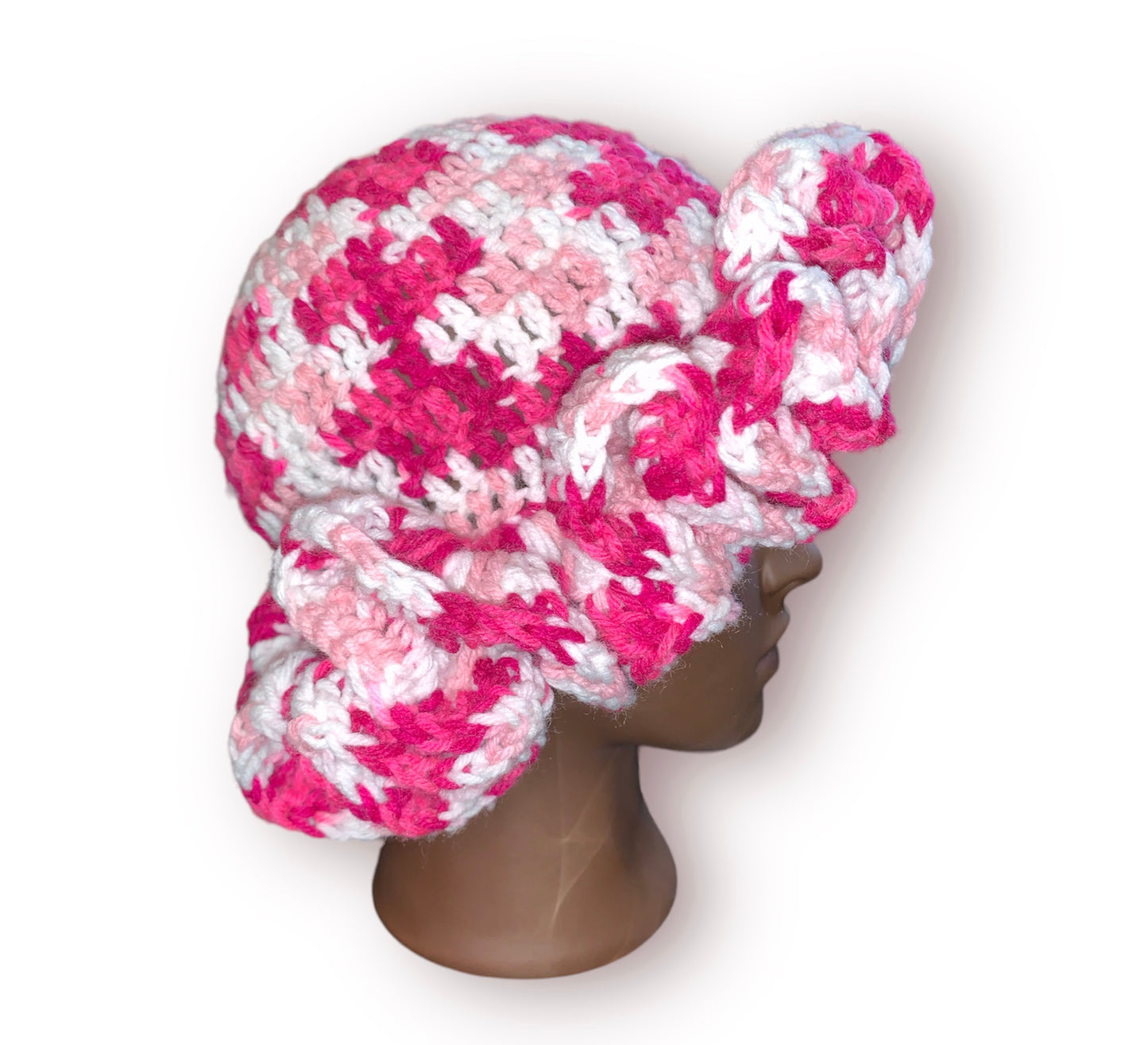 Crochet Pink Camouflage Ruffle Hat