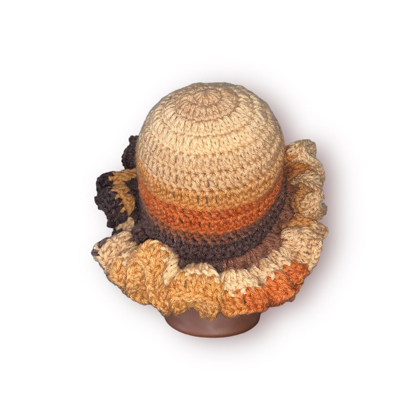 Crochet Brown Ombré Ruffle Hat