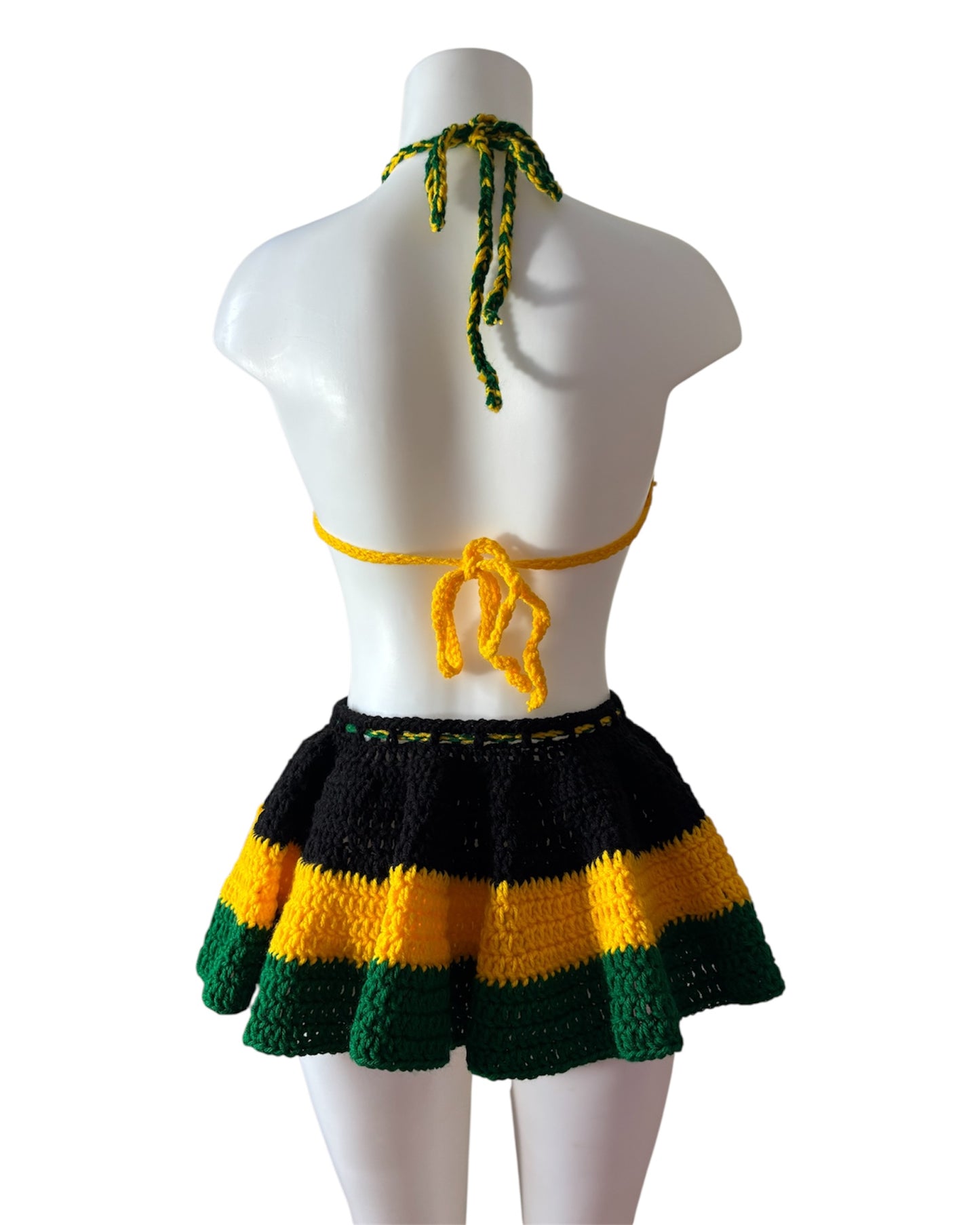 Jamaican Vibe Crochet Ruffle Mini Skirt