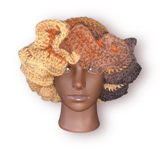 Crochet Brown Ombré Ruffle Hat