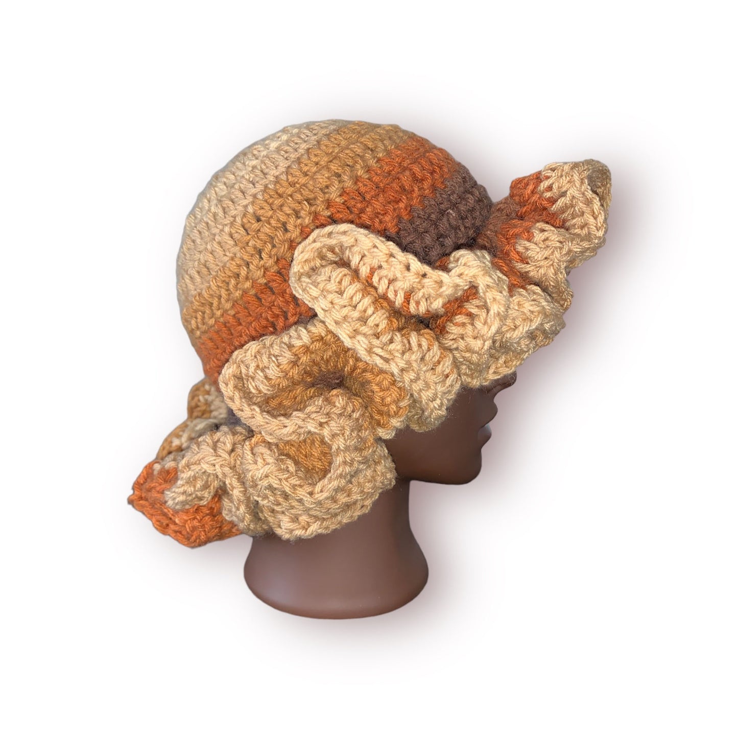 Crochet Brown Ombré Ruffle Hat