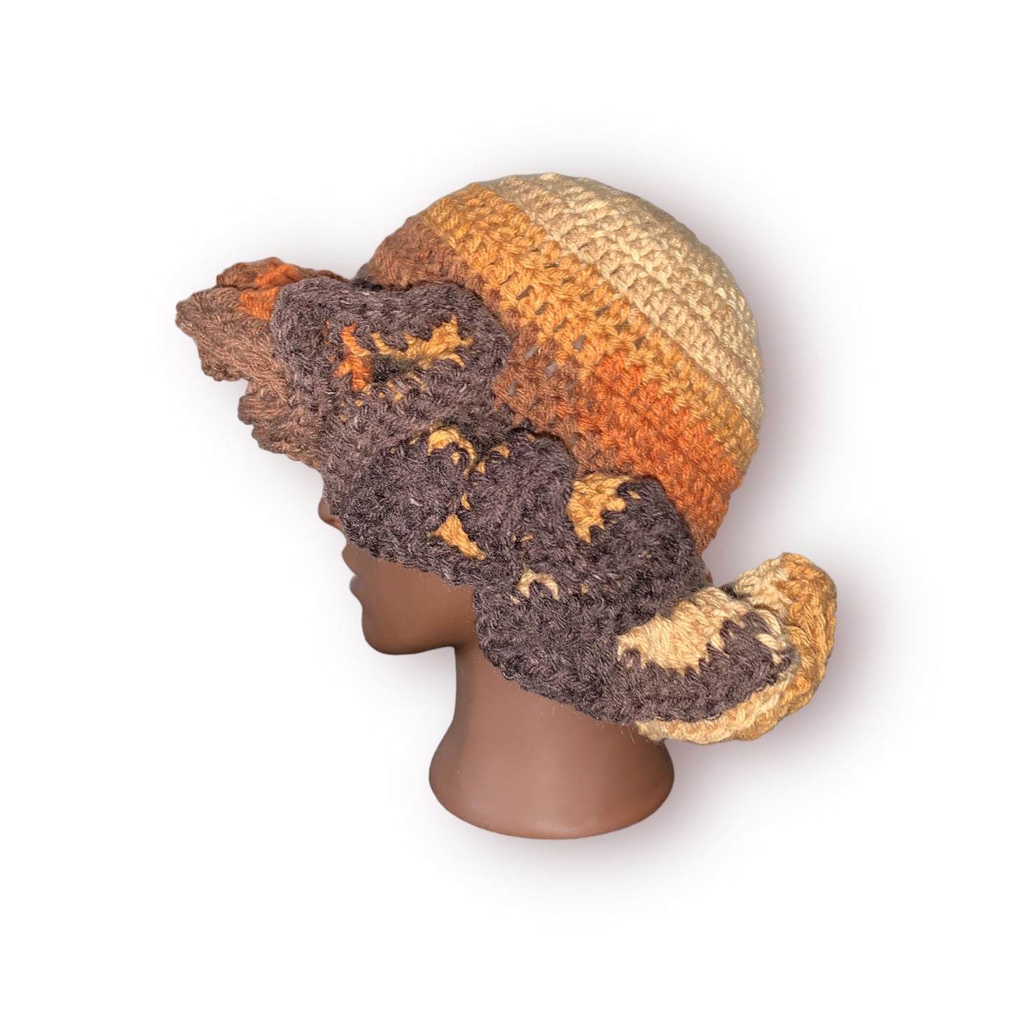 Crochet Brown Ombré Ruffle Hat