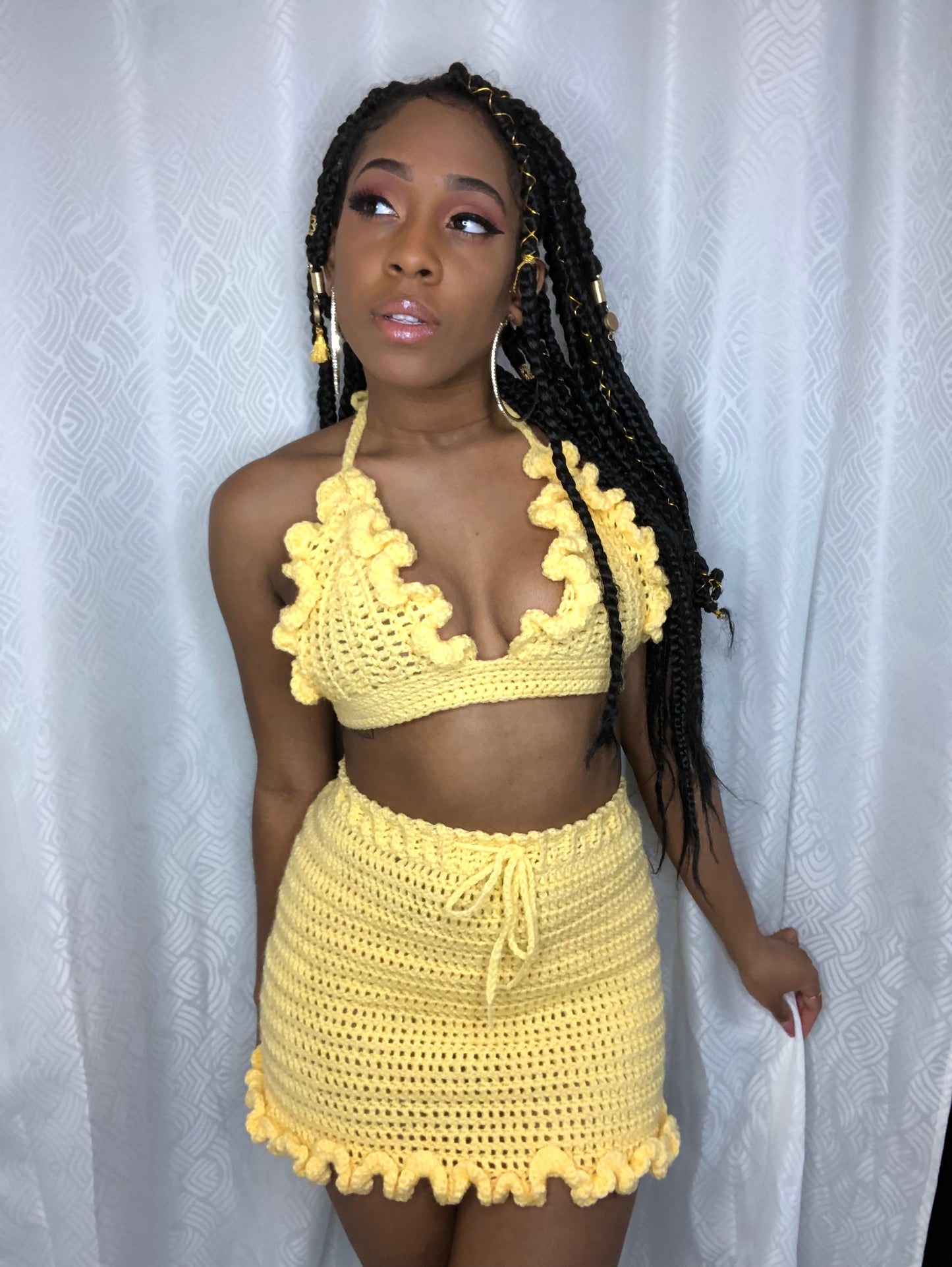 Ruffle Crochet Mini Skirt
