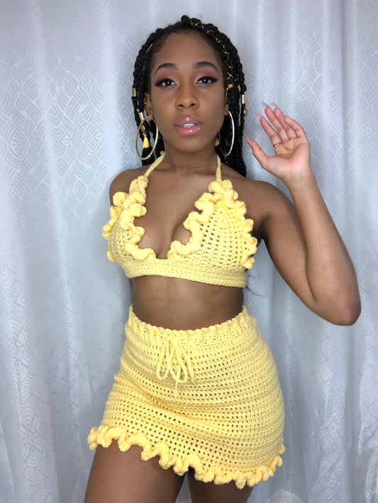 Ruffle Crochet Mini Skirt