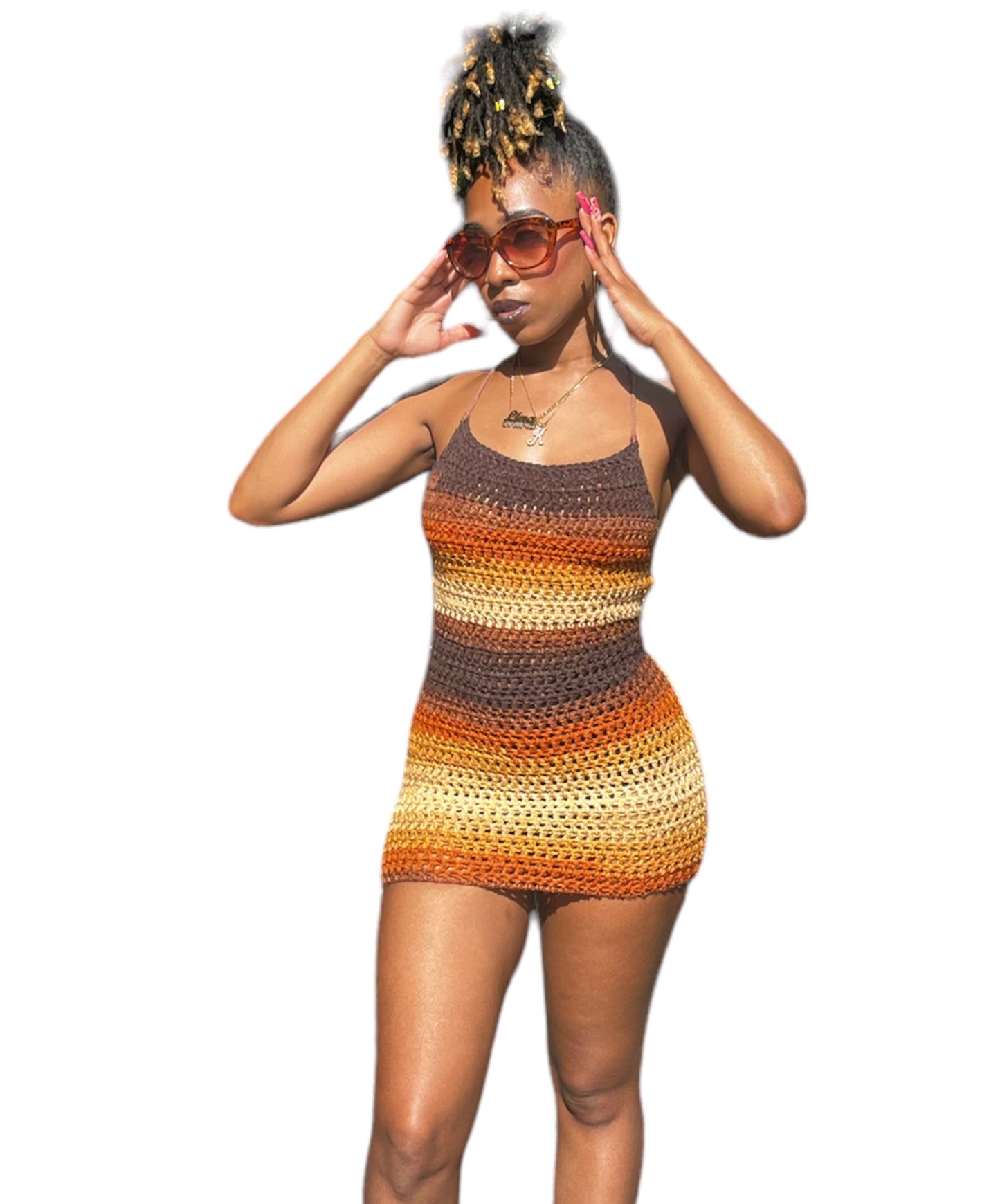 Brown Ombré Crochet Bodycon Mini Dress
