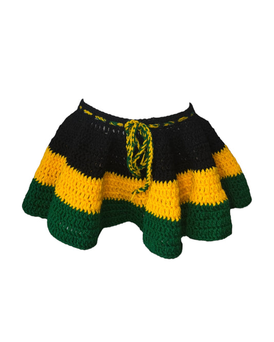 Jamaican Vibe Crochet Ruffle Mini Skirt