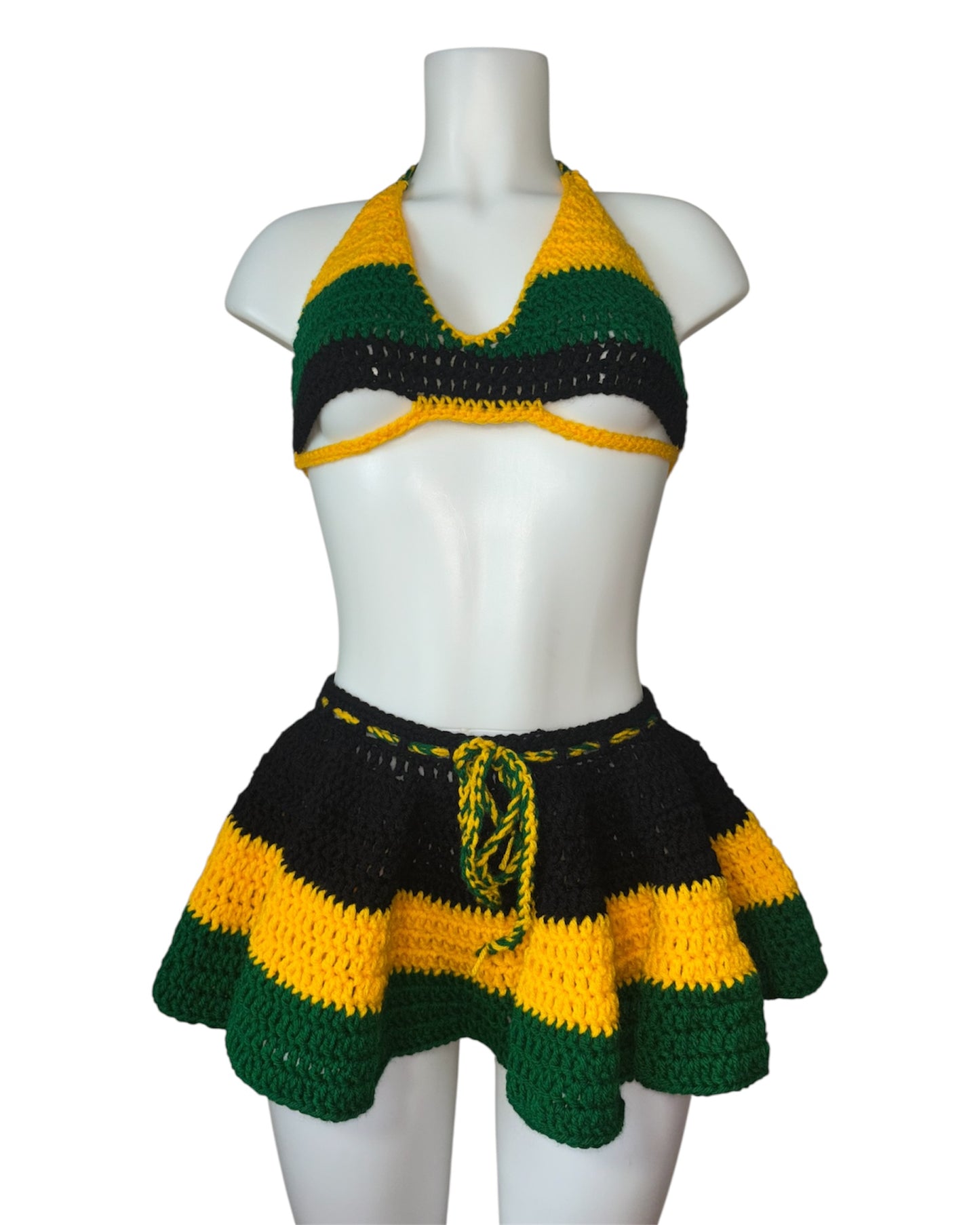 Jamaican Vibe Crochet Ruffle Mini Skirt