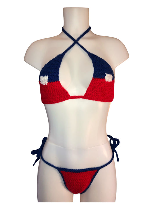 Haiti Flag Crochet Bikini Bottom